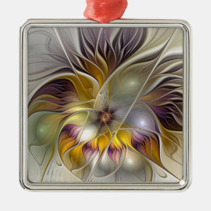 Abstrakt Fantasy Flower Fractal Art Julgransprydnad Metall