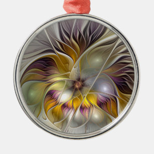 Abstrakt Fantasy Flower Fractal Art Julgransprydnad Metall