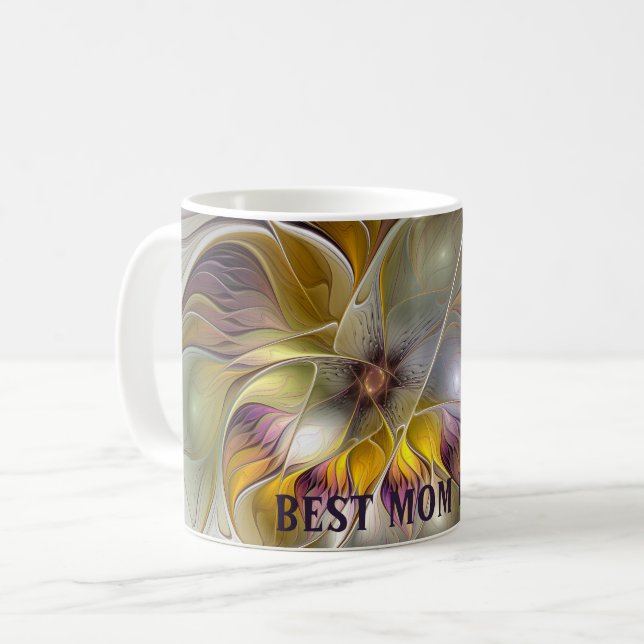 Abstrakt Fantasy Flower Fractal Bästa Mamma Kaffemugg (Framsida vänster)