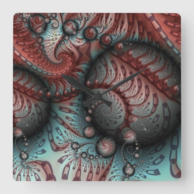 Abstrakt Fantasy Fractal Art Bollar Brown Blue Fyrkantig Klocka (Framsida)