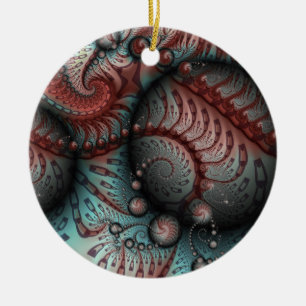 Abstrakt Fantasy Fractal Bollar Brown Blue Circle Julgransprydnad Keramik