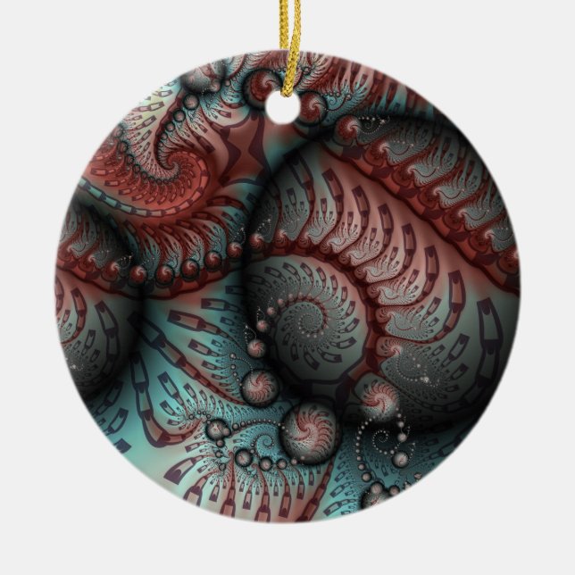 Abstrakt Fantasy Fractal Bollar Brown Blue Circle Julgransprydnad Keramik (Framsidan)