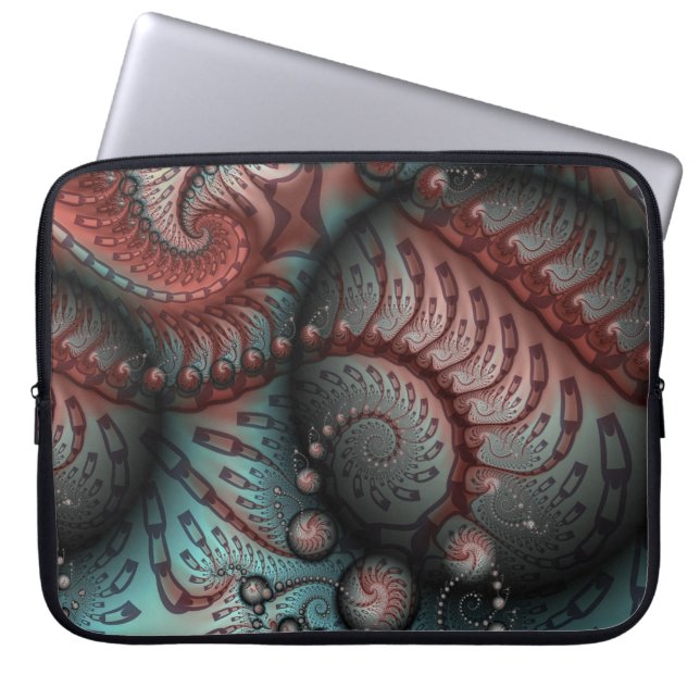 Abstrakt Fantasy Fraktal Konst Bollar Brun Blå Laptop Fodral (Framsidan)
