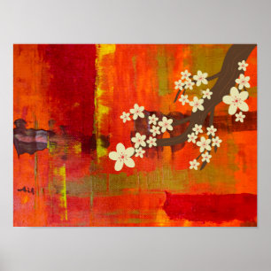 Abstrakt Färg bakgrund med vita blommor Poster