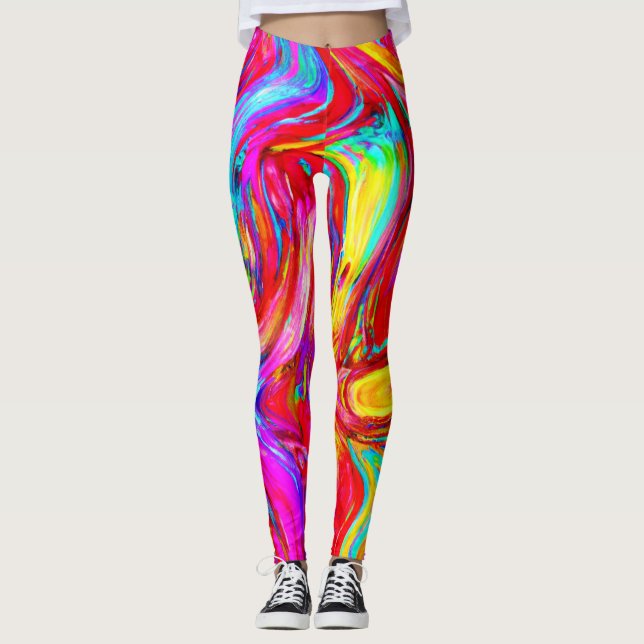 Abstrakt Färg Blast Mönster Leggings (Framsida)