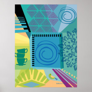 Abstrakt Färg Collage med Tekopp Poster