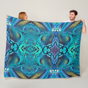 Abstrakt Färg Explosion Aqua Blue Guld Fleecefilt