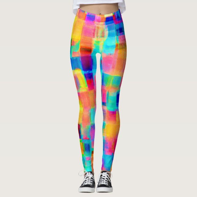 Abstrakt Färg Grid Leggings (Framsida)