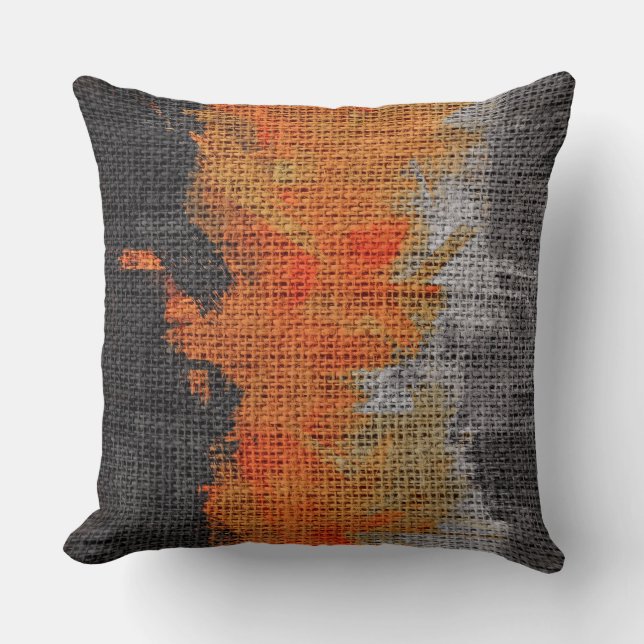 Abstrakt färg pensel rustic burlap #18 kudde (Framsida)