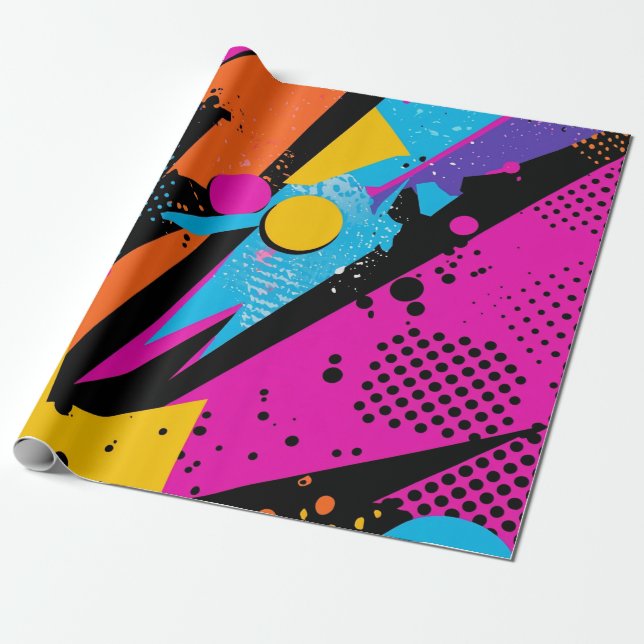 Abstrakt Färg Stänk i Retro Tecknad Stil (1) Presentpapper (Utrullad)