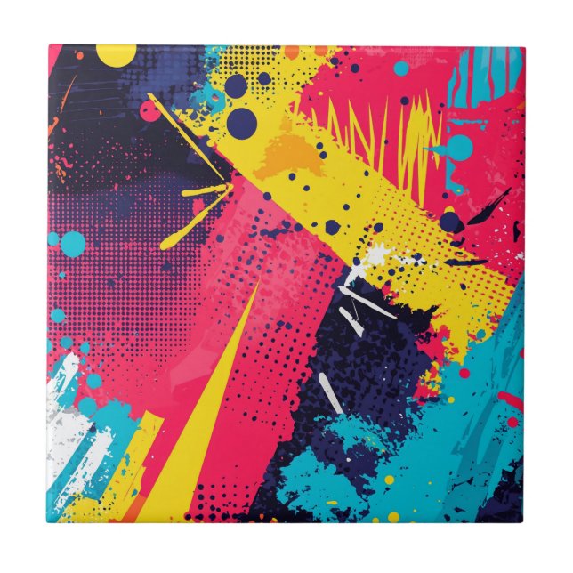 Abstrakt Färg Stänk i Retro Tecknad Stil (2) Kakelplatta (Framsidan)