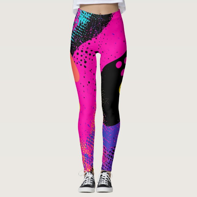 Abstrakt Färg Stänk i Retro Tecknad Stil (3) Leggings (Framsida)