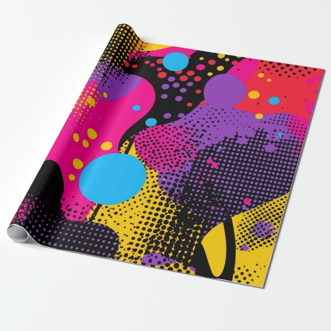 Abstrakt Färg Stänk i Retro Tecknad Stil (4) Presentpapper (Utrullad)