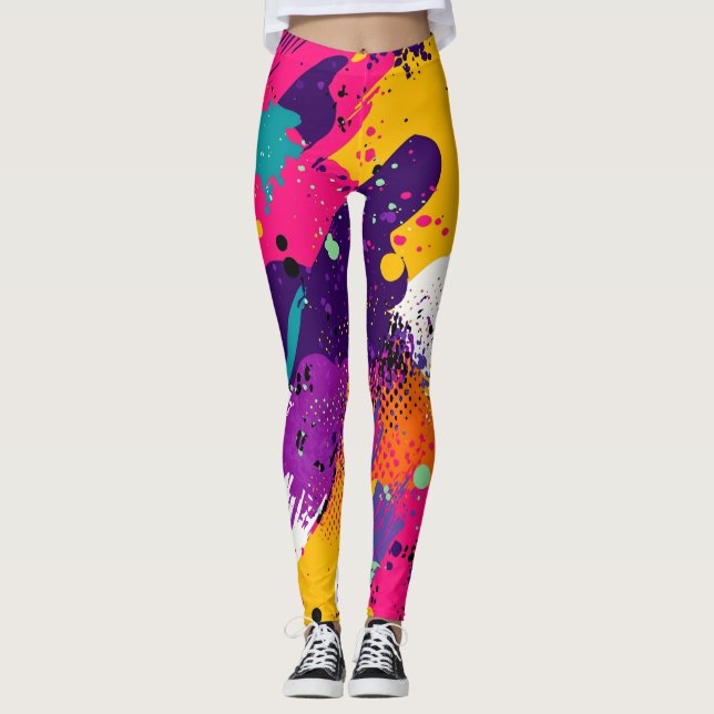 Abstrakt Färg Stänk i Retro Tecknad Stil (5) Leggings (Framsida)