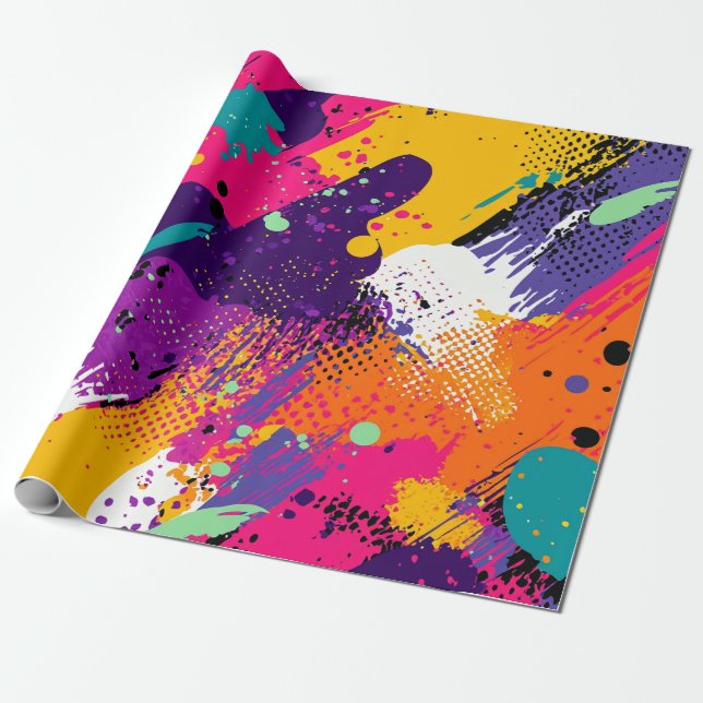 Abstrakt Färg Stänk i Retro Tecknad Stil (5) Presentpapper (Utrullad)