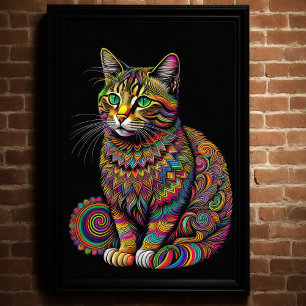 Abstrakt Färg Teckning i en katt 2:3 II Poster