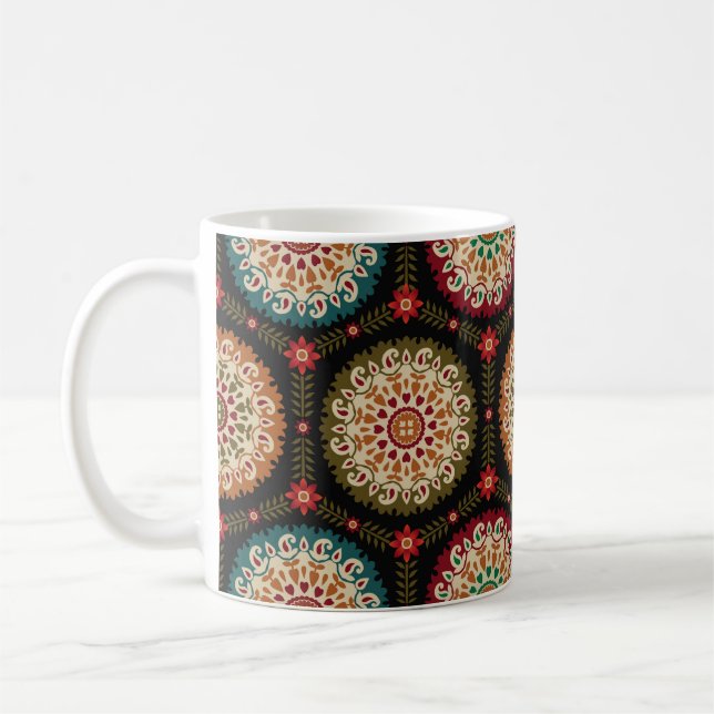 abstrakt, färgad cirkel mönster backgrounda kaffemugg (Vänster)