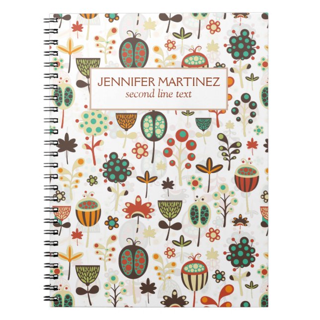 Abstrakt, färgade blommor och Träd Anteckningsbok Med Spiral (Framsidan)