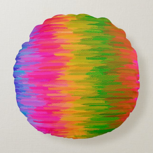 Abstrakt Färgfärg #36 Rund Kudde (Framsidan)