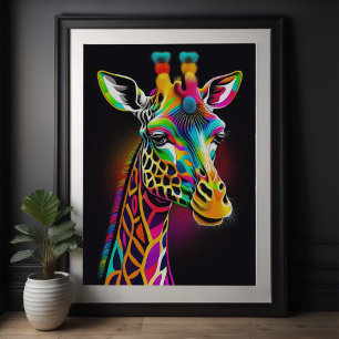 Abstrakt Färgfärg på ett Giraffe 2:3 Poster