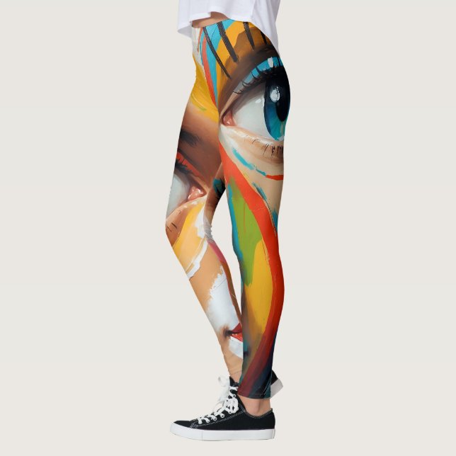 Abstrakt Färgfläckad Ansikte Leggings (Vänster)