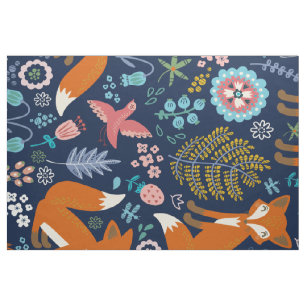 Abstrakt - färgfoxar och blommor - illustration tyg