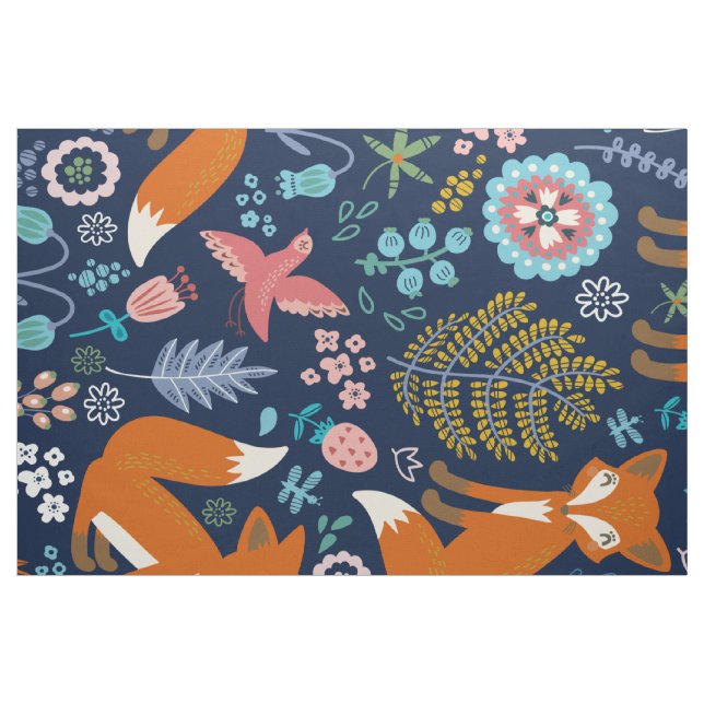 Abstrakt - färgfoxar och blommor - illustration tyg (Fat Quarter)