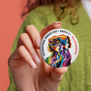 Abstrakt Färgfull Ansikte Kvinnodag IWD Knapp