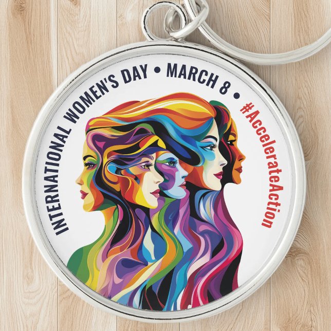 Abstrakt Färgfull Ansikte Kvinnodag | IWD Rund Silverfärgad Nyckelring (Abstract Colorful Faces Women's Day | IWD Keychain)