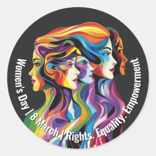 Abstrakt Färgfull Ansikte Kvinnodag IWD Runt Klistermärke
