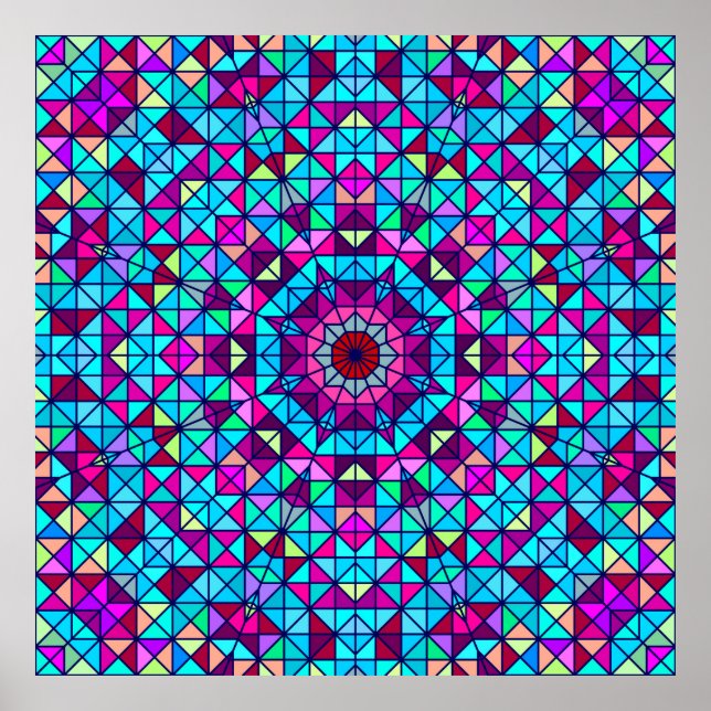 Abstrakt Färgfull digital dekorativ blomma. Geome Poster (Framsidan)