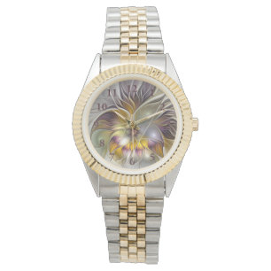 Abstrakt Färgfull Fantasy Flower Modern Fractal Armbandsur