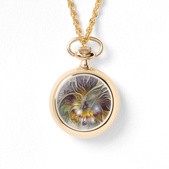 Abstrakt Färgfull Fantasy Flower Modern Fractal Armbandsur (Framsida)