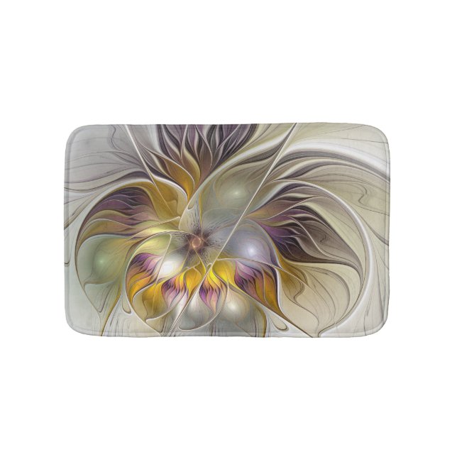 Abstrakt Färgfull Fantasy Flower Modern Fractal Badrumsmatta (Framsidan)