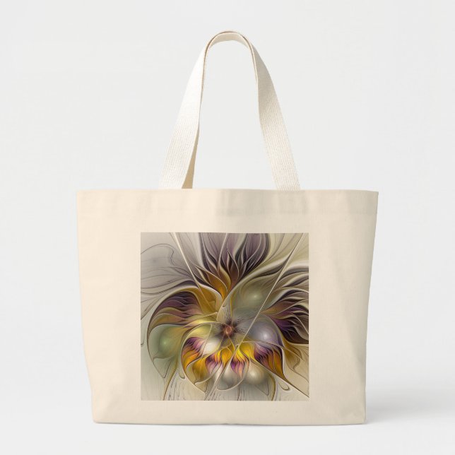 Abstrakt Färgfull Fantasy Flower Modern Fractal Jumbo Tygkasse (Framsidan)