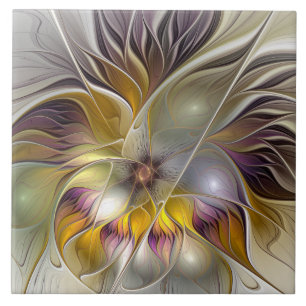 Abstrakt Färgfull Fantasy Flower Modern Fractal Kakelplatta