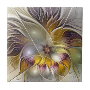 Abstrakt Färgfull Fantasy Flower Modern Fractal Kakelplatta