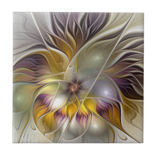 Abstrakt Färgfull Fantasy Flower Modern Fractal Kakelplatta