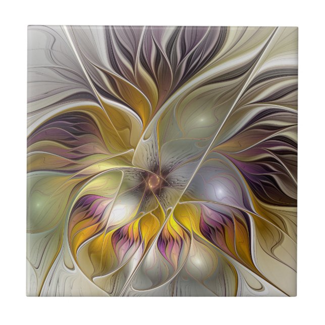 Abstrakt Färgfull Fantasy Flower Modern Fractal Kakelplatta (Framsidan)