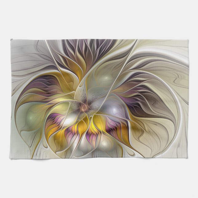 Abstrakt Färgfull Fantasy Flower Modern Fractal Kökshandduk (Horisontell)