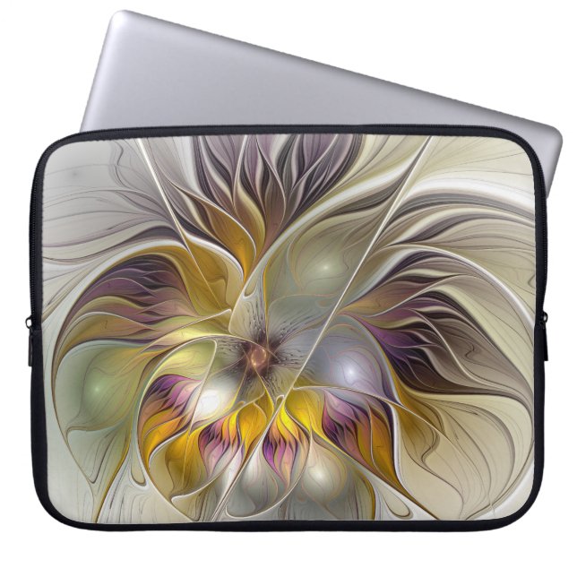 Abstrakt Färgfull Fantasy Flower Modern Fractal Laptop Fodral (Framsidan)