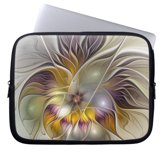 Abstrakt Färgfull Fantasy Flower Modern Fractal Laptop Fodral (Framsidan)