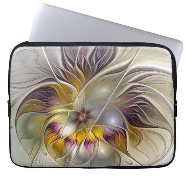 Abstrakt Färgfull Fantasy Flower Modern Fractal Laptop Sleeve (Framsidan)