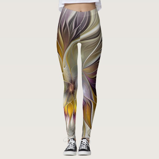 Abstrakt Färgfull Fantasy Flower Modern Fractal Leggings (Framsida)