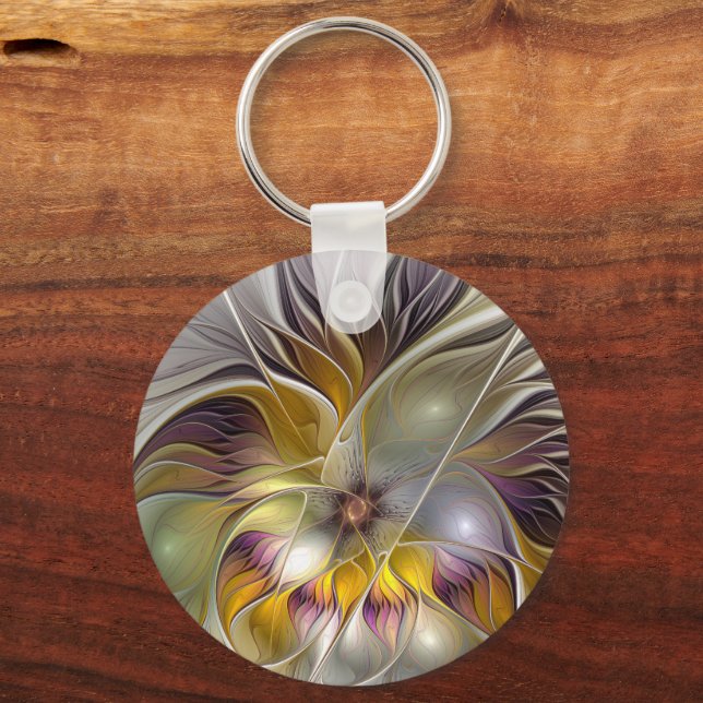 Abstrakt Färgfull Fantasy Flower Modern Fractal Nyckelring (Framsida)