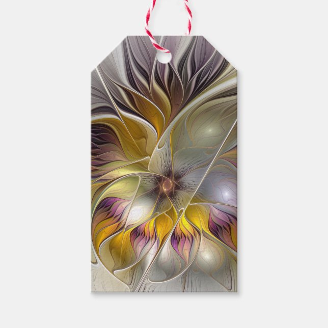 Abstrakt Färgfull Fantasy Flower Modern Fractal Presentetikett (Framsidan)