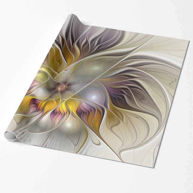 Abstrakt Färgfull Fantasy Flower Modern Fractal Presentpapper (Utrullad)