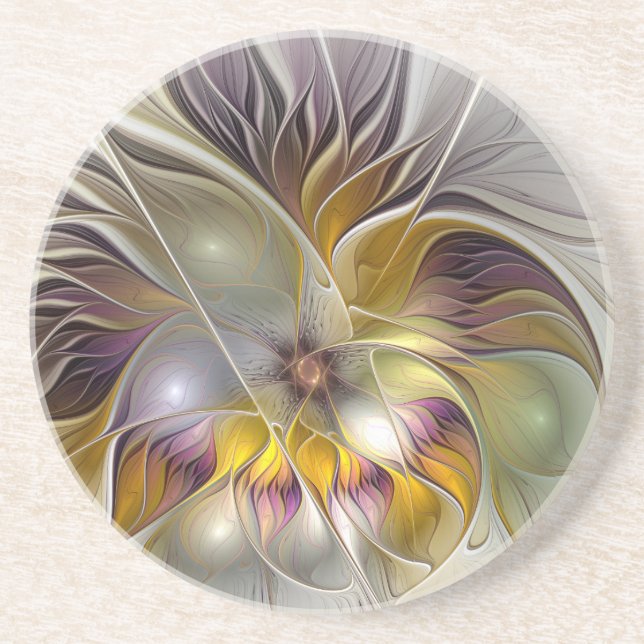 Abstrakt Färgfull Fantasy Flower Modern Fractal Underlägg (Framsidan)