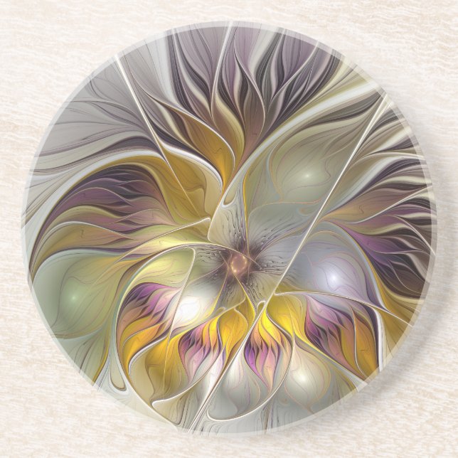 Abstrakt Färgfull Fantasy Flower Modern Fractal Underlägg (Framsidan)
