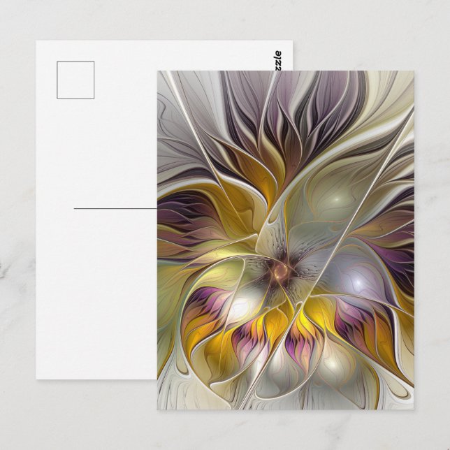 Abstrakt Färgfull Fantasy Flower Modern Fractal Vykort (Fram/baksida)